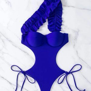 Ruffle Trim Cut-out Push Up One Piece Swimsuit Size 12